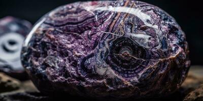 Photo of the mineral stone charoite close-up, macro. Generative AI