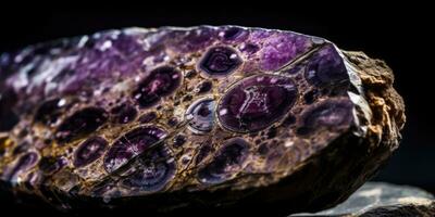 Photo of the mineral stone charoite close-up, macro. Generative AI