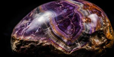 Photo of the mineral stone charoite close-up, macro. Generative AI