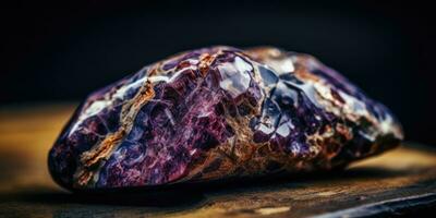 Photo of the mineral stone charoite close-up, macro. Generative AI