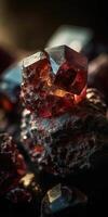 Close-up photo of the mineral stone garnet, macro.