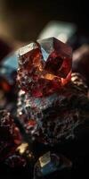 Close-up photo of the mineral stone garnet, macro. Generative AI