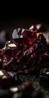 Close-up photo of the mineral stone garnet, macro. Generative AI