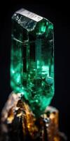 Photo of emerald mineral stone close up, macro. Generative AI