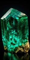 Photo of emerald mineral stone close up, macro. Generative AI