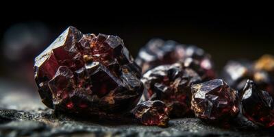 Close-up photo of the mineral stone garnet, macro. Generative AI