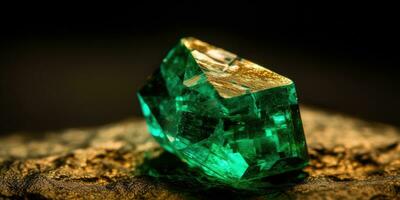 Photo of emerald mineral stone close up, macro. Generative AI