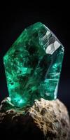 Photo of emerald mineral stone close up, macro. Generative AI