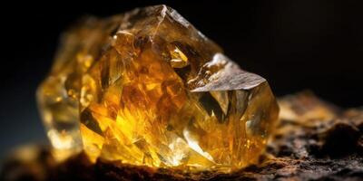 Photo of the mineral stone citrine close-up, macro. Generative AI