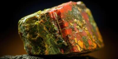 Photo of the mineral stone unakite close-up, macro. Generative AI