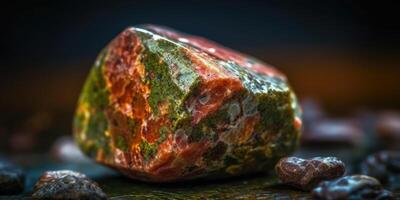 Photo of the mineral stone unakite close-up, macro. Generative AI