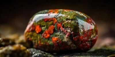 Photo of the mineral stone unakite close-up, macro.