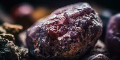 Photo of the mineral stone lepidolite close-up, macro. Generative AI