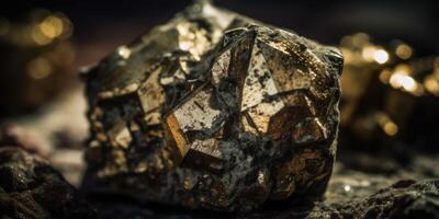 Photo of the mineral stone pyrite close-up, macro. Generative AI