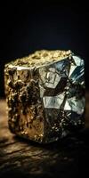 Photo of the mineral stone pyrite close-up, macro.