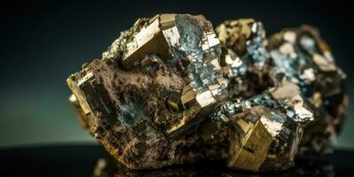 Photo of the mineral stone pyrite close-up, macro. Generative AI