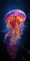 Neon jellyfish illustration. Sea world. Generative AI photo
