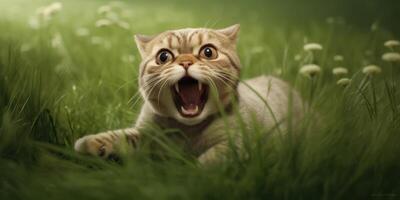 Funny cat in the garden on a summer day. photo