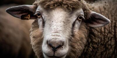 Cute happy lamb on the field, sheep. photo