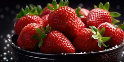 Strawberries close up. Generative AI photo