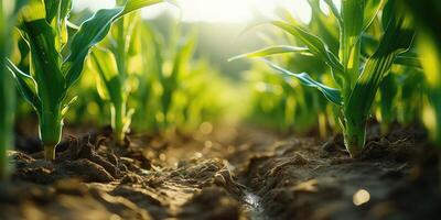 Corn field, harvesting, eco-friendly products. Generative AI photo