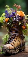 Flowers in army boots. photo