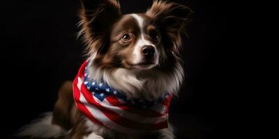 linda perro vestido en nosotros nacional colores. julio 4to es independencia día de el unido estados de America. generativo ai foto