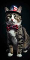 Cute cat dressed in US national colors. July 4th is Independence Day of the United States of America. Generative AI photo