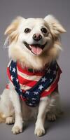 linda perro vestido en nosotros nacional colores. julio 4to es independencia día de el unido estados de America. generativo ai foto