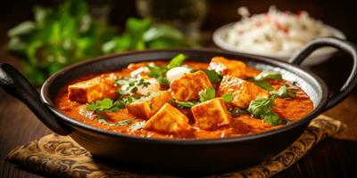 Delicious paneer bater masala dish in an Indian restaurant. Generative AI photo