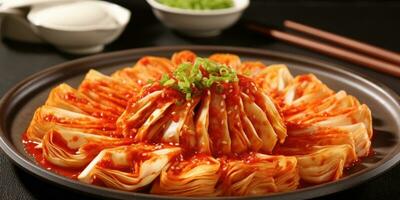 Delicious Kimchi dish in Korean restaurant. Generative AI photo