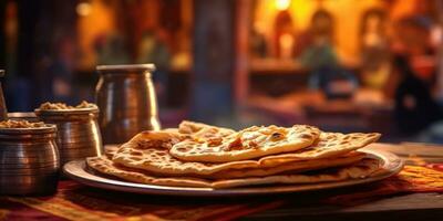 Appetizing Indian Chapati, in a restaurant. Indian national dish. Generative AI photo