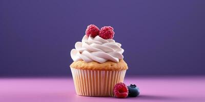 Delicious cupcakes. Appetizing cupcakes on a pastel background. Generative AI photo