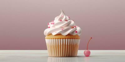 Delicious cupcakes. Appetizing cupcakes on a pastel background. Generative AI photo