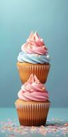 Delicious cupcakes. Appetizing cupcakes on a pastel background. Generative AI photo