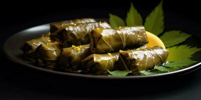 Dolma close-up. A national dish. Dolma, cabbage rolls, sarmale. Generative AI photo