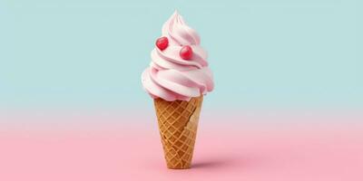 Delicious, appetizing ice cream in a cone, close-up. Generative AI photo