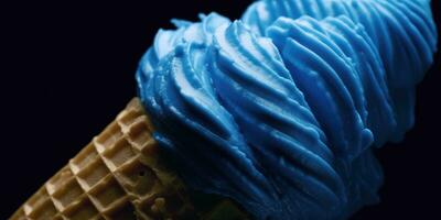 Delicious, appetizing ice cream in a cone, close-up. Generative AI photo