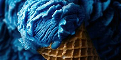 Delicious, appetizing ice cream in a cone, close-up. Generative AI photo