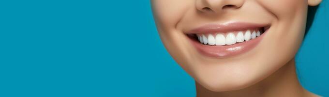 beautiful smile on a bright background, the theme of dental treatment and dentistry. Generative AI photo