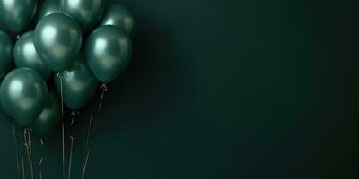 Green balloons on a green background, with space for text. The banner is green. Generative AI photo