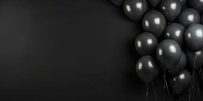 black balloons on a black background, with space for text. The banner is black. Generative AI photo