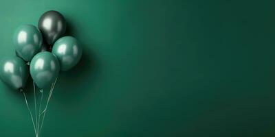 Green balloons on a green background, with space for text. The banner is green. Generative AI photo