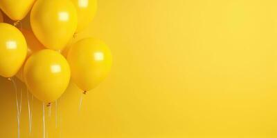 Bright yellow balloons on a yellow background, with a place for text. The banner is yellow. Generative AI photo