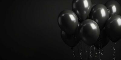 black balloons on a black background, with space for text. The banner is black. Generative AI photo