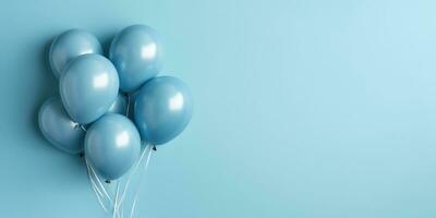 blue balloons on a blue background, with place for text. The banner is blue. Generative AI photo