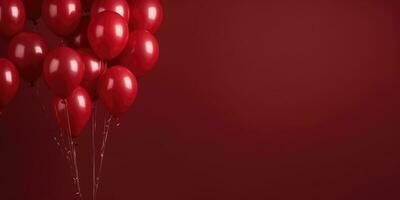 Red balloons on a red background, with space for text. The banner is red. Generative AI photo