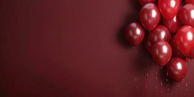 Red balloons on a red background, with space for text. The banner is red. Generative AI photo