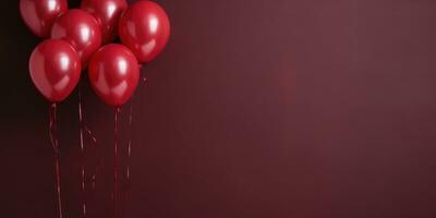 Red balloons on a red background, with space for text. The banner is red. Generative AI photo