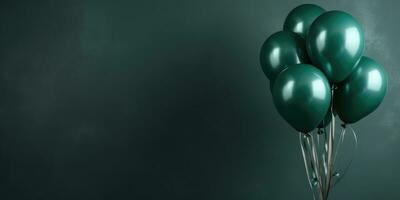 Green balloons on a green background, with space for text. The banner is green. Generative AI photo